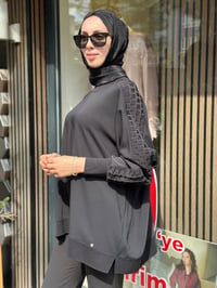 Ghisa 4730T4468 Siyah Kolları Merserize Detaylı Tunik
