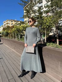 Ghisa 5KKNELB4655 Gri Düğme Detaylı Triko Elbise