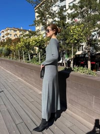 Ghisa 5KKNELB4655 Gri Düğme Detaylı Triko Elbise