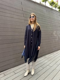 Ghisa 5KOBHRK3669 Lacivert Şifon Kumaş Detaylı Uzun Hırka