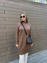 Ghisa 5KOBTNK4391 Kahve Yakası Taşlı Triko Tunik
