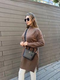 Ghisa 5KOBTNK4391 Kahve Yakası Taşlı Triko Tunik