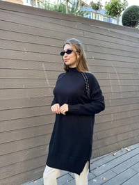 Ghisa 5KOBTNK4391 Siyah Yakası Taşlı Triko Tunik