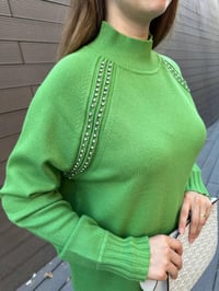 Ghisa 5KOBTNK4391 Yeşil Yakası Taşlı Triko Tunik