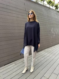Ghisa 5KOBTNK4436 Lacivert Şifon Kumaş Detaylı Tunik