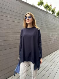Ghisa 5KOBTNK4436 Lacivert Şifon Kumaş Detaylı Tunik