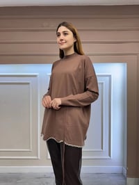 Ghisa 5KOBTNK4780 Kahve Etek Ucu Detaylı Triko Tunik