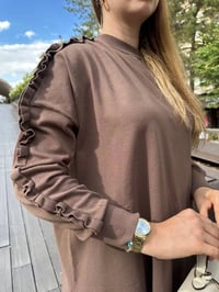 Ghisa 5KPİTNK4593 Kahve Kolu Fırfırlı Triko Tunik