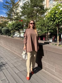 Ghisa 5KPİTNK4593 Kahve Kolu Fırfırlı Triko Tunik