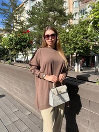 Ghisa 5KPİTNK4593 Kahve Kolu Fırfırlı Triko Tunik