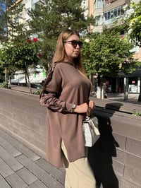 Ghisa 5KPİTNK4593 Kahve Kolu Fırfırlı Triko Tunik