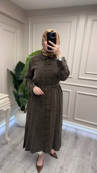 Hilay HLY0126K104.006 Kahve Emosh Brithli Düğmeli Uzun Tunik