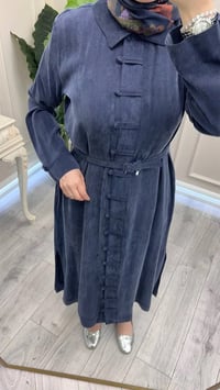 Hilay HLY0126K104.006 Lacivert Emosh Brithli Düğmeli Uzun Tunik