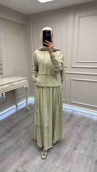 Hilay HLY0126Y101.007 Adaçayı Bianca Allerli Asimetrik Etekli Takım