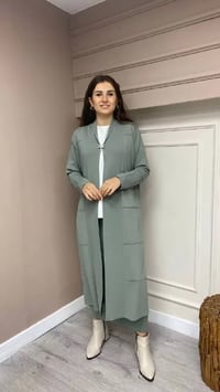 İnvee 6402 Küfrengi Yusufçuk Detaylı Uzun Hırka