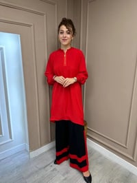 İnvee 6803 Siyah Kırmızı Şerit Detaylı Triko Pantolon