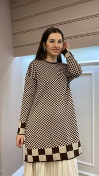 İnvee 6873 Kahve-Bej Küp Desenli Triko