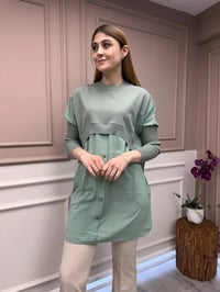 İnvee 6883 Mint Eteği Gömlek Detaylı Triko