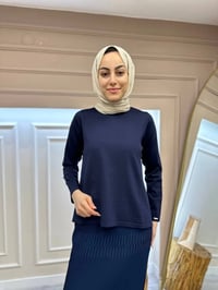 İnvee 6902 Lacivert Kolu Düz Önü Kısa Arkası Uzun Triko