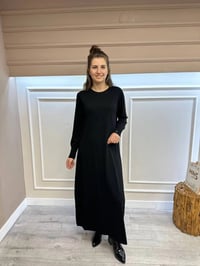 İnvee 6930 Siyah Eteği Dikiş Detaylı Triko Elbise