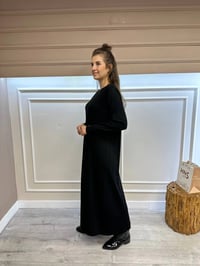 İnvee 6930 Siyah Eteği Dikiş Detaylı Triko Elbise
