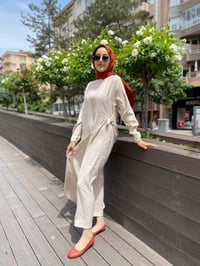 İnvee 6958 Krem Beli Bağlamalı Elbise