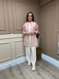 Lisa Exclusive 5040 Pembe Nakışlı Keten Ceket