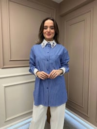Lisa Exclusive 5072 Mavi Yaka İşlemeli Gömlek