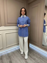 Lisa Exclusive 5072 Mavi Yaka İşlemeli Gömlek
