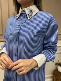 Lisa Exclusive 5072 Mavi Yaka İşlemeli Gömlek