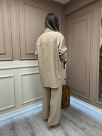 Lisa Exclusive 5078 Bej Çizgili Keten Takım