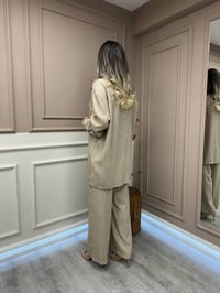 Lisa Exclusive 5078 Bej Çizgili Keten Takım