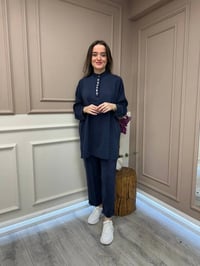 Lisa Exclusive 5083 Lacivert Önü Taş Detaylı Takım