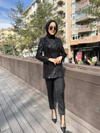 Matex 24Y01147223 Siyah Payetli Ceket Pantolon Takım
