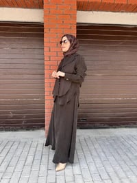 Miss Dalida 2260262 Kakao Bağlama Detaylı Keten Ceket - Elbise Takımı