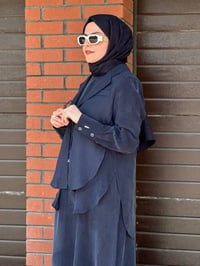 Miss Dalida 2260262 Lacivert Bağlama Detaylı Keten Ceket - Elbise Takımı