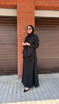 Miss Dalida 2260262 Siyah Bağlama Detaylı Keten Ceket - Elbise Takımı