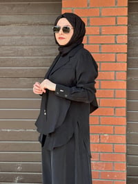 Miss Dalida 2260262 Siyah Bağlama Detaylı Keten Ceket - Elbise Takımı