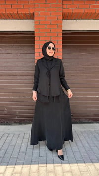 Miss Dalida 2260262 Siyah Bağlama Detaylı Keten Ceket - Elbise Takımı