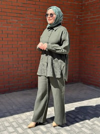 Miss Dalida 2263251 Haki Nakış İşlemeli Keten Gömlek