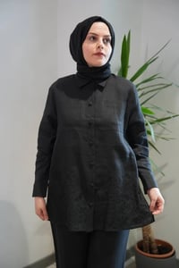 Miss Dalida 2263251 Siyah Nakış İşlemeli Keten Gömlek