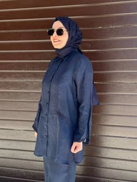 Miss Dalida 2263253 Lacivert Triko Tiktaklı Keten Gömlek