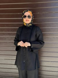 Miss Dalida 2263253 Siyah Triko Tiktaklı Keten Gömlek