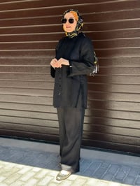 Miss Dalida 2263253 Siyah Triko Tiktaklı Keten Gömlek