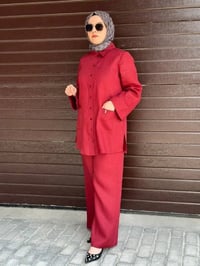 Miss Dalida 2263256 Cherry Minimal Nakışlı Cepli Keten Gömlek
