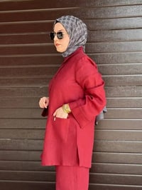Miss Dalida 2263256 Cherry Minimal Nakışlı Cepli Keten Gömlek
