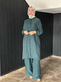 Miss Dalida 2263351 Haki İpek Keten Uzun Gömlek