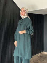 Miss Dalida 2263351 Haki İpek Keten Uzun Gömlek