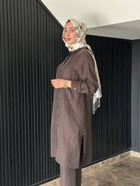 Miss Dalida 2263351 Kakao İpek Keten Uzun Gömlek