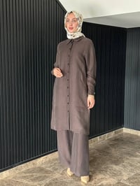 Miss Dalida 2263351 Kakao İpek Keten Uzun Gömlek